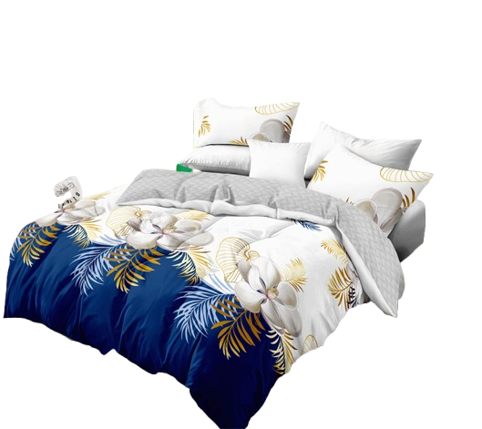 3-Piece Navy Blue & Gold Tropical Floral Duvet Cover Set
