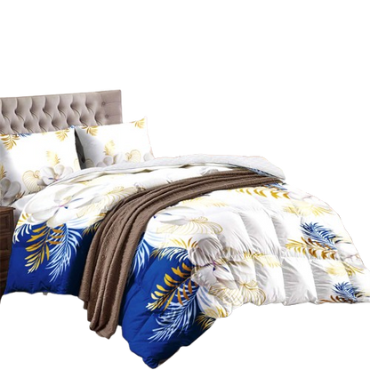 3-Piece Navy Blue & Gold Tropical Floral Duvet Cover Set