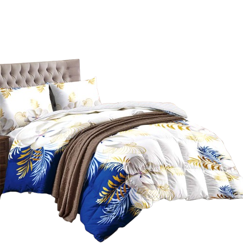3-Piece Navy Blue & Gold Tropical Floral Duvet Cover Set