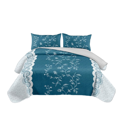 3-Piece Teal Floral Quilt Set with Matching Pillow Shams