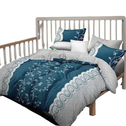 3-Piece Teal Floral Quilt Set with Matching Pillow Shams