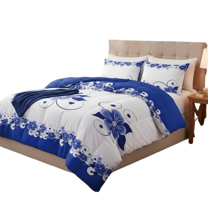 Blue White Floral Duvet Cover Set – 3 Piece Heavyweight Microfiber Bedding