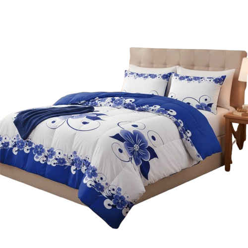 Blue White Floral Duvet Cover Set – 3 Piece Heavyweight Microfiber Bedding