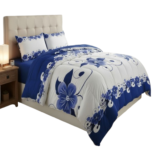 Blue White Floral Duvet Cover Set – 3 Piece Heavyweight Microfiber Bedding