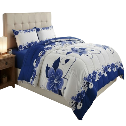 Blue White Floral Duvet Cover Set – 3 Piece Heavyweight Microfiber Bedding