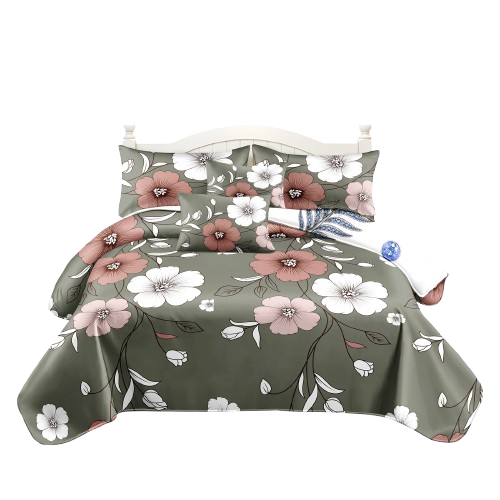 Sage Green Floral Duvet Cover Set – 5 Piece Reversible Microfiber Bedding