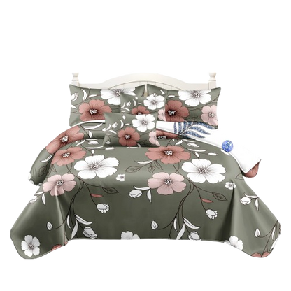 Sage Green Floral Duvet Cover Set – 5 Piece Reversible Microfiber Bedding