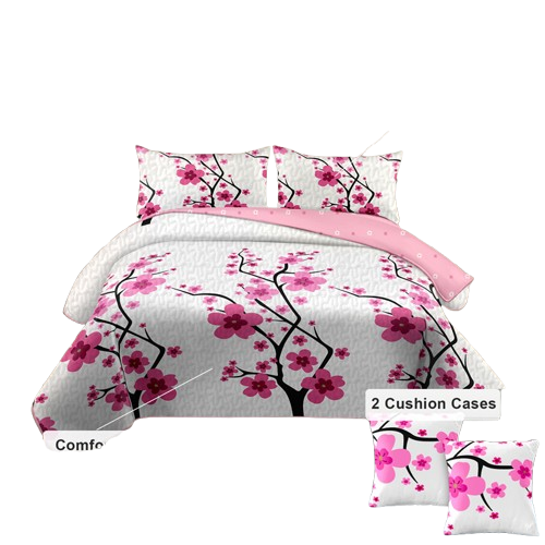 5-Piece Pink Floral Quilt Set with Matching Pillow Shams