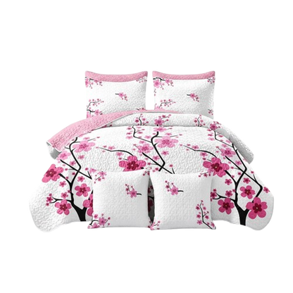 5-Piece Pink Floral Quilt Set with Matching Pillow Shams