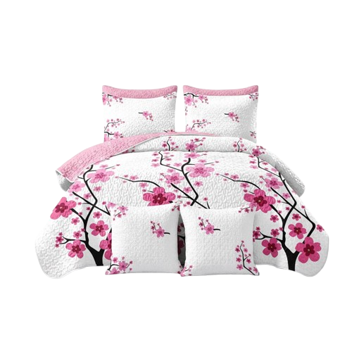 5-Piece Pink Floral Quilt Set with Matching Pillow Shams