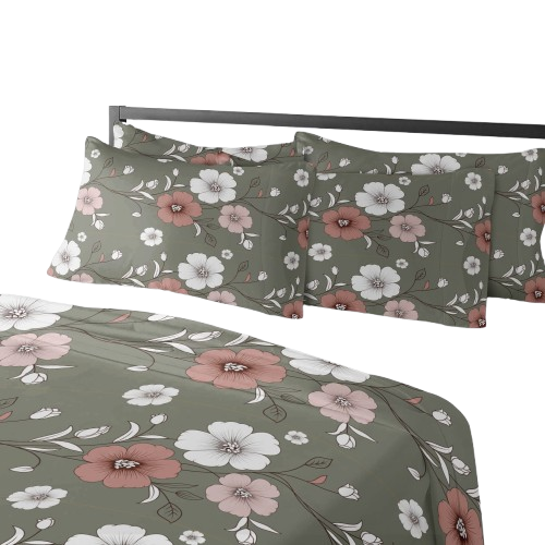 Sage Green Floral Duvet Cover Set – 5 Piece Reversible Microfiber Bedding