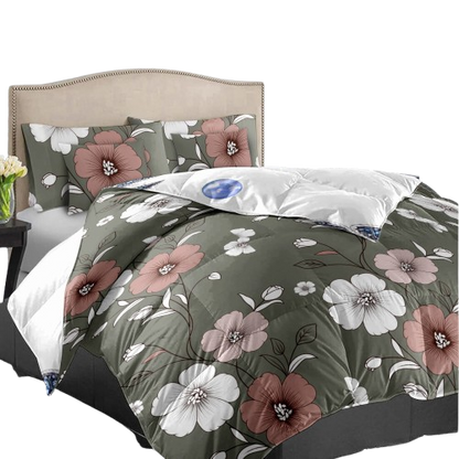 Sage Green Floral Duvet Cover Set – 5 Piece Reversible Microfiber Bedding