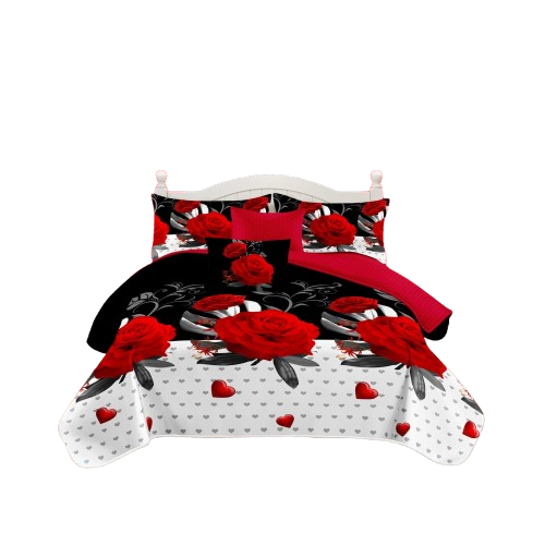 9-Piece Red Rose Quilt and Curtain Set for Bedroom
