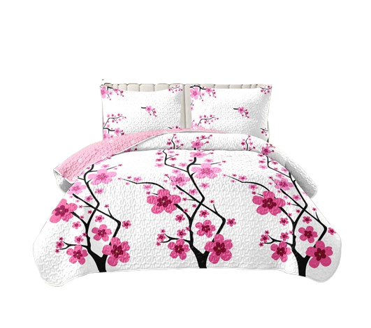 5-Piece Pink Floral Quilt Set with Matching Pillow Shams