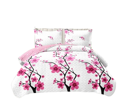 5-Piece Pink Floral Quilt Set with Matching Pillow Shams